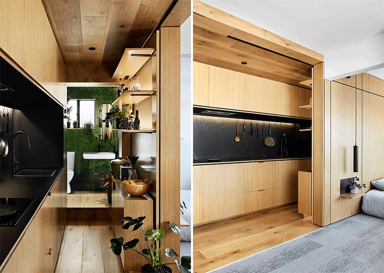 Compact Living:: Tiny Apartment in Melbourne with Moss Wall by tsai design
