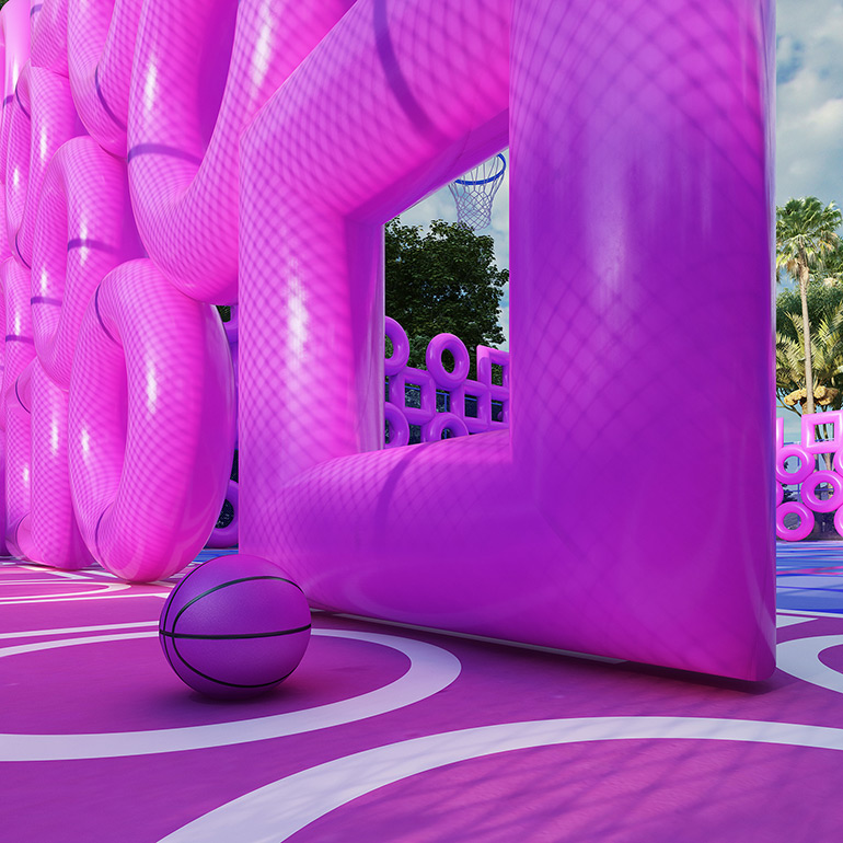 Cyril Lancelin Turned a Basketball Court into Colorful Art Installation “Wireframe”