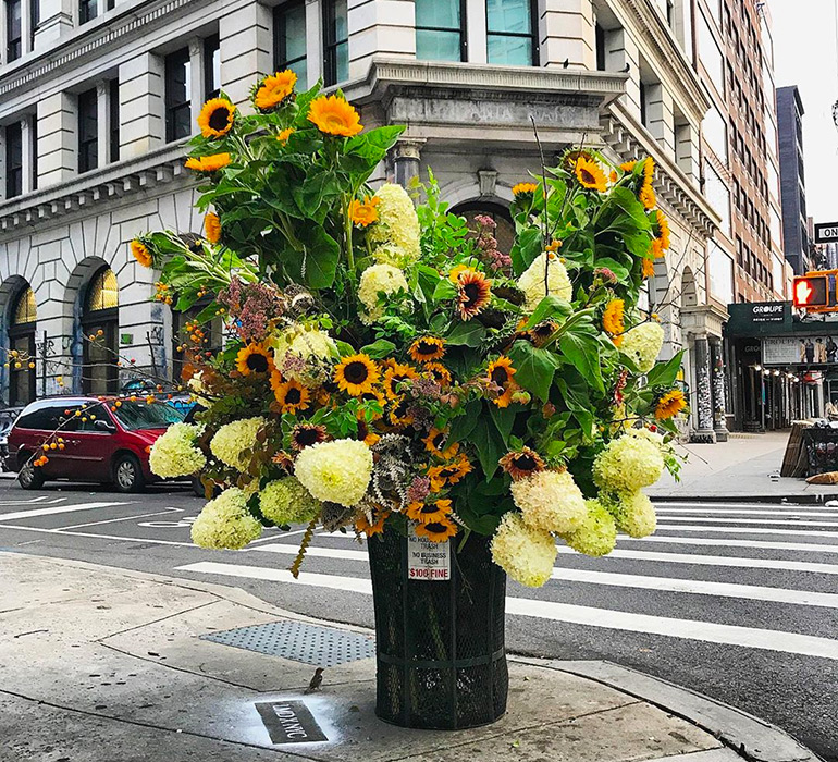 Lewis Miller Turned Phone Booth in New York City into Colorful Floral Installation